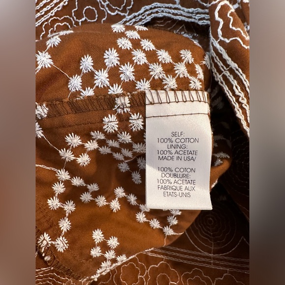 Vtg NANETTE LEPORE Embroidered Skirt Brown Whitete Embroidery Pleated Faux Wrap - Picture 9 of 11